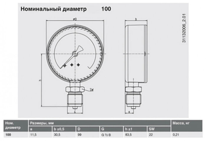 Манометр 111.10.100 радиальный Дк100мм 0-16 кгс/см2 кл.1,6 М20х1,5 Wika 36549917