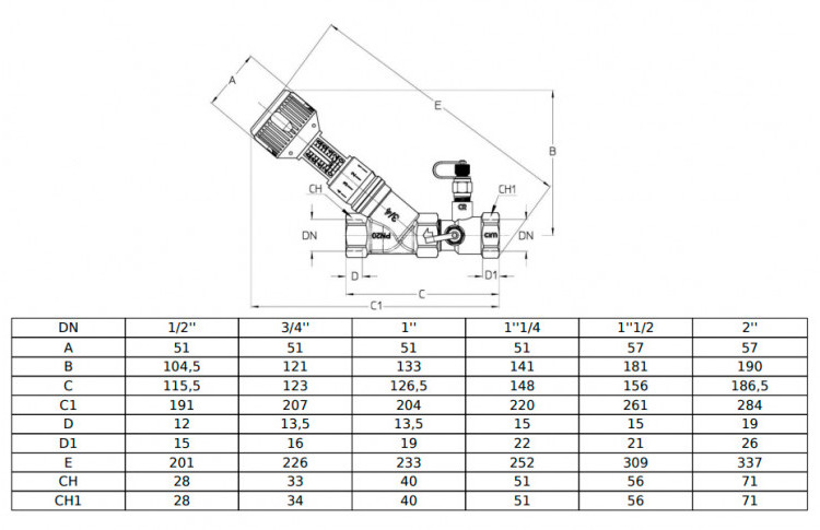 Клапан Cim 737OT 1/2" Ру 20 балансировочный Cimberio 3