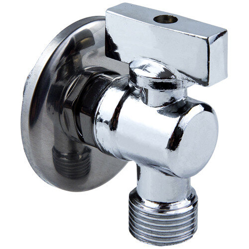 Кран шаровой угловой латунный для бытовых приборов Aquasfera 1042 DN 15 PN 10 резьба - 1/2'', покрытие - хром, неполнопроходной резьбовой НР-НР, с обратным клапаном и отражателем, ручка-бабочка хромированная 1042-01