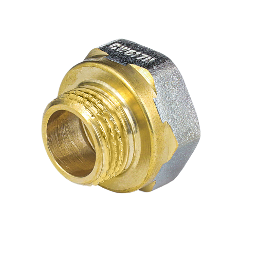 Переходник латунный Aquasfera 9021 DN 10х15 PN 40 резьба - 3/8''x1/2'', покрытие - никель, резьбовой НР-ВР, 9021-10