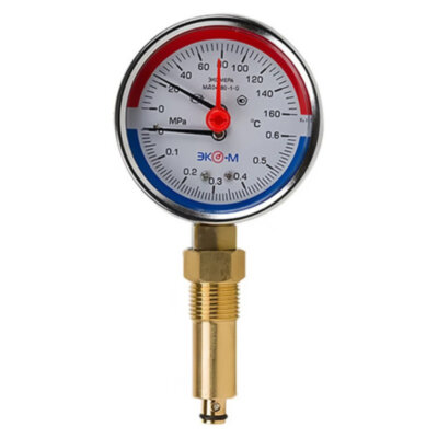 Термоманометр ЭКОМЕРА МД04-80 Ду 80 мм Ру 0-0,6 МПа Т 0-160C 1/4'' L=60 мм с переходником на 1/2''