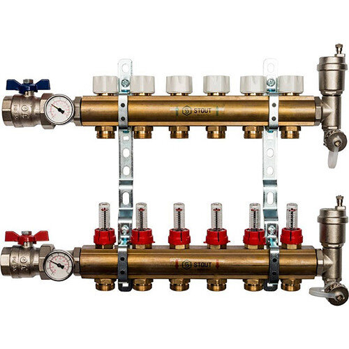 Распределительный коллектор STOUT с расходомерами 6 выходов