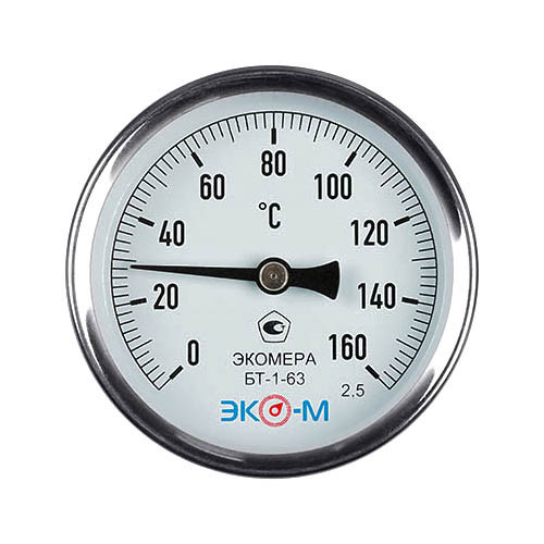 Термометр биметаллический ЭКОМЕРА БТ-1 Ду 63, Т 0-160C, L=80 1