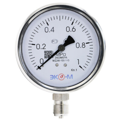 Манометр (вакуумметр) ЭКОМЕРА МД90 Ду 100 мм Ру 0-1 МПа гидрозаполненный коррозионностойкий