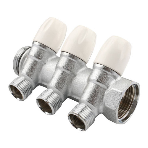Коллектор распределительный Tiemme Maxima 1860021 3 отвода ВР-НР 1"х1/2" DN 25 PN 10 с регулирующими клапанами модульный