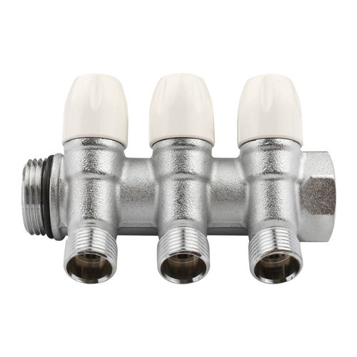 Коллектор распределительный Tiemme Maxima 1860021 3 отвода ВР-НР 1"х1/2" DN 25 PN 10 с регулирующими клапанами модульный 2