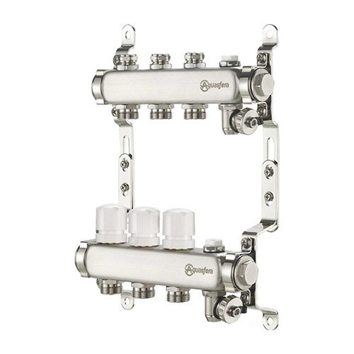 Коллекторная группа из нержавеющей стали Aquasfera 9502 DN 20/25 PN 10 резьба - 1"х3/4"х11, под евроконус с регулирующими балансировочными клапанами, с дренажным краном, резьбовая ВР-НР, 9502-10 2