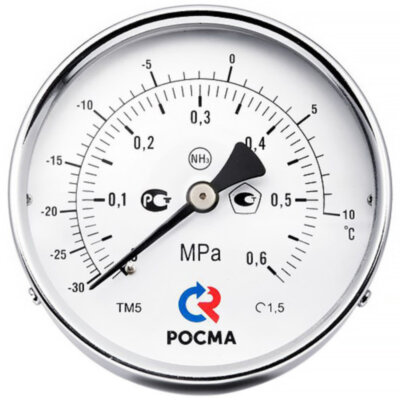 Манометр РОСМА ТМ-521ТЭ.00 NH3 (0...4 МПа) Дкорп=100мм кл. 1,0 M20x1,5 Траб= -30...+70°C коррозионностойкий виброустойчивый эксцентрический, аммиак 00000005738
