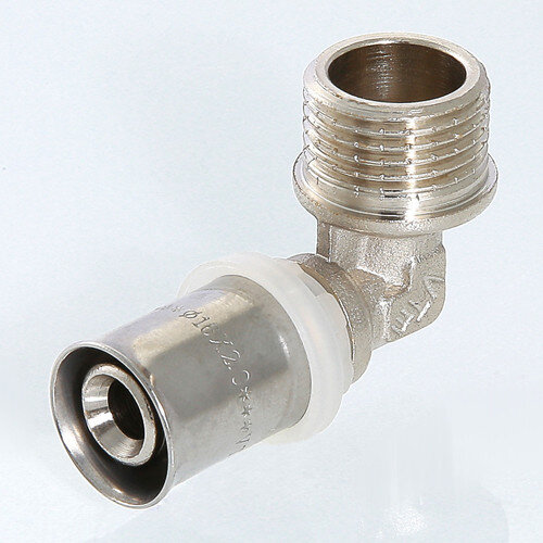 Угольник 90 градусов VALTEC VTm.253 НР 3/4" DN 26x20 PN 10 латунный никелированный