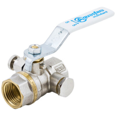 Кран шаровой латунный с воздухоотводчиком Aquasfera Standard 1132 DN 20 PN 30 резьба - 1/4''x3/4'', покрытие - никель, полнопроходной резьбовой ВР-ВР, ручка-рычаг белая 1132-02