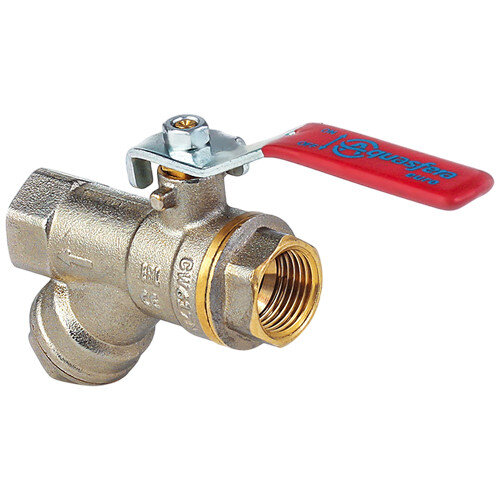 Кран шаровой латунный с косым фильтром Aquasfera EURO 1014 DN 25 PN 25 резьба - 1'', покрытие - никель, полнопроходной резьбовой ВР-ВР, ручка-рычаг красная 1014-03