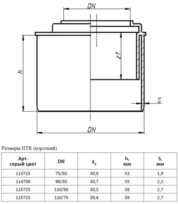 Переход эксцентрический короткий PP-H Ostendorf HT HTR DN 90/50 (редукция)