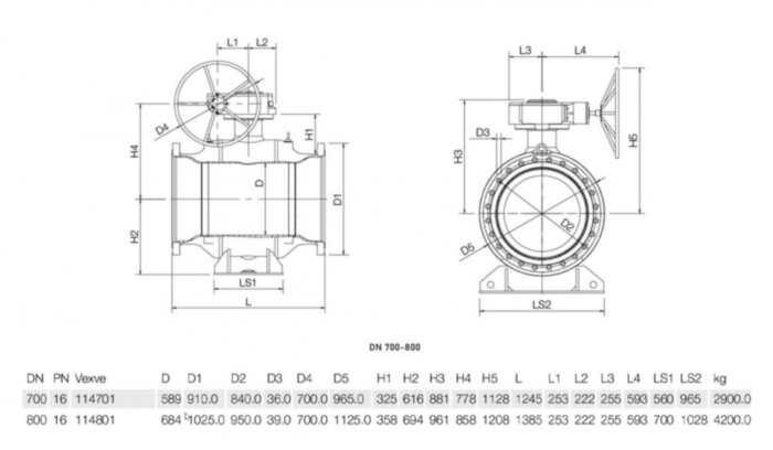Кран шаровой Vexve 114xx1800 DN 800 стальной стандартнопроходный под приварку для газа, с редуктором