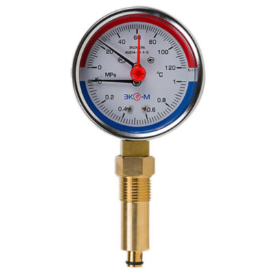 Термоманометр ЭКОМЕРА МД04-80 Ду 80 мм Ру 0-1 МПа Т 0-120C 1/4'' L=60 мм с переходником на 1/2''