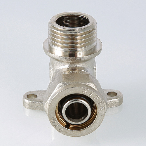 Угольник 90 градусов VALTEC VTm.355 НР 1/2" DN 16x15 PN 10 с креплением латунный никелированный 3