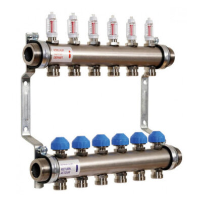 Коллекторная группа Watts HKV 2013A-VA 6-ти контурный НР 1"x3/4" DN 25 PN 6 с регулирующими клапанами расходомеры