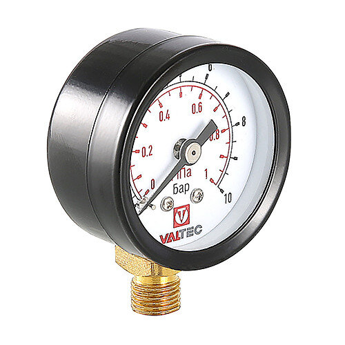 Манометр-индикатор VALTEC VT.TM40.D.01 1/8'' (0...10 бар) Дкорп=40мм пружинный радиальный, нижнее подключение