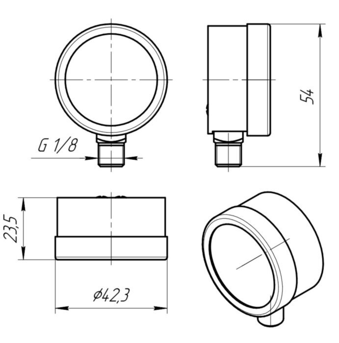 Манометр-индикатор VALTEC VT.TM40.D.01 1/8'' (0...10 бар) Дкорп=40мм пружинный радиальный, нижнее подключение
