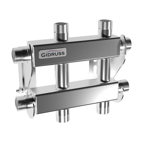 Коллектор распределительный GIDRUSS MKSS-40-3DU 3-х контурный НР 3/4" Ду 20 Ру 6 модульный