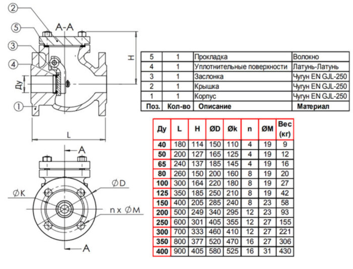 Клапан Tecofi CB3240 DN 400 обратный створчатый фланцевый PN 10