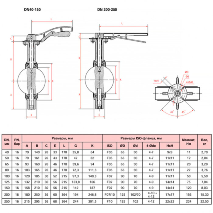 Затвор дисковый поворотный РАШВОРК 201 Ду250 Ру16 межфланцевый чугунный, диск  -  нерж. сталь AISI304 (CF8), уплотнение EPDM