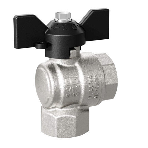 Кран шаровой латунный LD Pride 47.15.В-В.У.Б Ду 15 Ру 40 резьба (ВР-ВР) 1/2", никелированный угловой с черной бабочкой, неполнопроходный