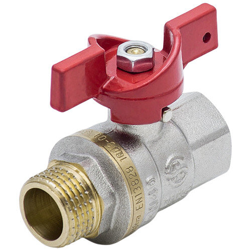 Кран шаровой латунный Aquasfera EURO 1004 DN 15 PN 40 резьба - 1/2'', покрытие - никель, полнопроходной резьбовой ВР-НР, ручка-бабочка красная 1004-01