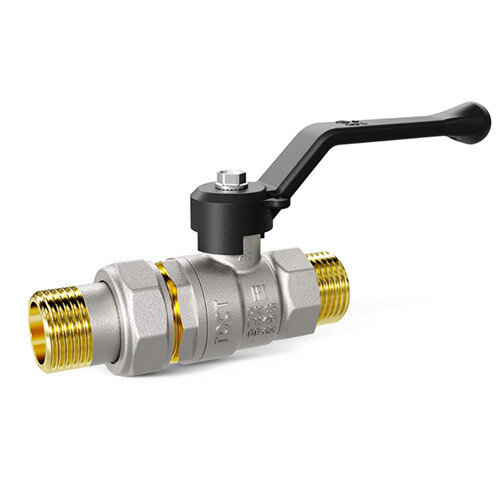 Кран шаровой латунный LD Pride 47.15.Н-ГШ.Р Ду 15 Ру 40 резьба (НР-НР) 1/2", никелированный с черным рычагом, неполнопроходный