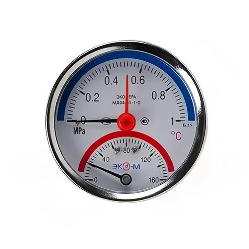 Термоманометр ЭКОМЕРА МД04-80 Ду 80 мм Ру 0-1 МПа Т 0-160C 1/4'' с переходником на 1/2''