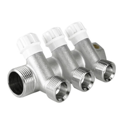 Коллектор распределительный VALFEX VF.560.NE.0503 3 отвода ВР-НР 3/4" DN 20 PN 10 с регулирующими клапанами евроконус