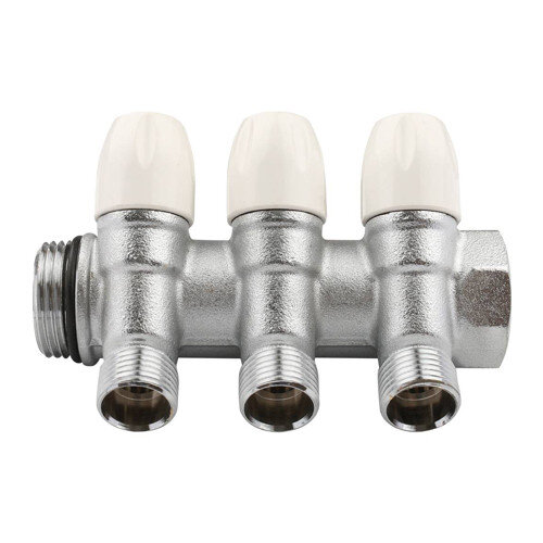 Коллектор распределительный Tiemme Maxima 1860021 3 отвода ВР-НР 1"х1/2" DN 25 PN 10 с регулирующими клапанами модульный