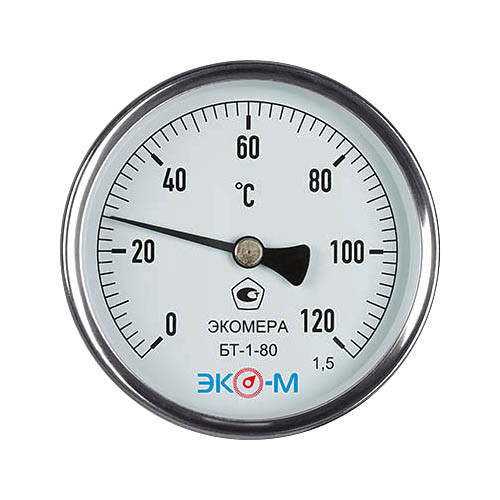 Термометр биметаллический ЭКОМЕРА БТ-1 Ду 80, Т 0-120C, L=40 1