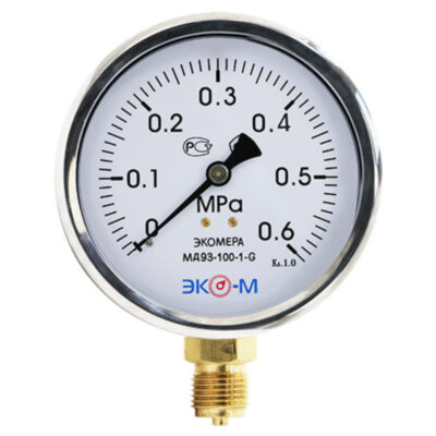 Манометр (вакуумметр) ЭКОМЕРА МД93 Ду 100 мм Ру 0-0,6 МПа виброустойчивый гидрозаполненный
