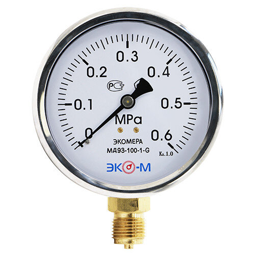 Манометр (вакуумметр) ЭКОМЕРА МД93 Ду 100 мм Ру 0-0,6 МПа виброустойчивый гидрозаполненный