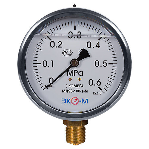 Манометр (вакуумметр) ЭКОМЕРА МД93 Ду 100 мм Ру 0-0,6 МПа виброустойчивый гидрозаполненный