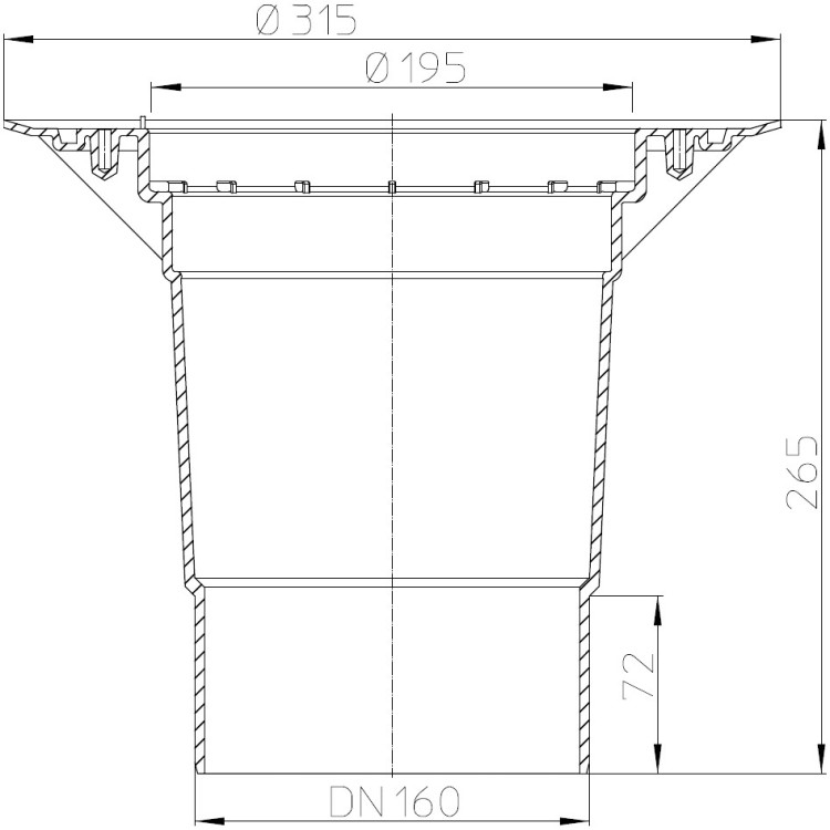 Корпус трапа HL616K/5 DN160 вертикальный выпуск, обжимной фланец 2
