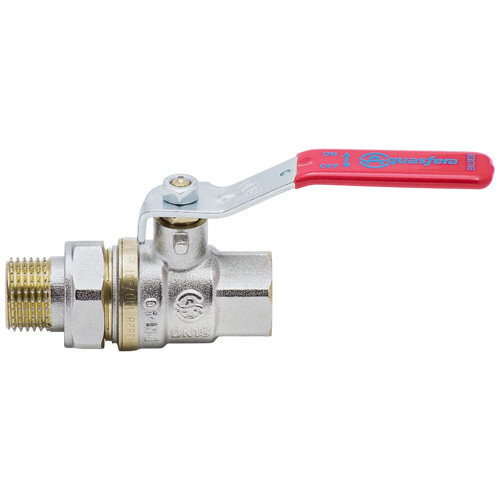 Кран шаровой латунный Aquasfera EURO 1006 DN 15 PN 40 резьба - 1/2'', покрытие - никель, полнопроходной резьбовой ВР-НР с американкой, ручка-рычаг красная 1006-01