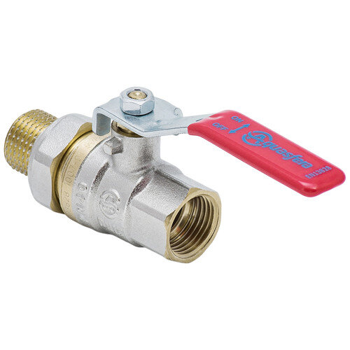 Кран шаровой латунный Aquasfera EURO 1006 DN 15 PN 40 резьба - 1/2'', покрытие - никель, полнопроходной резьбовой ВР-НР с американкой, ручка-рычаг красная 1006-01