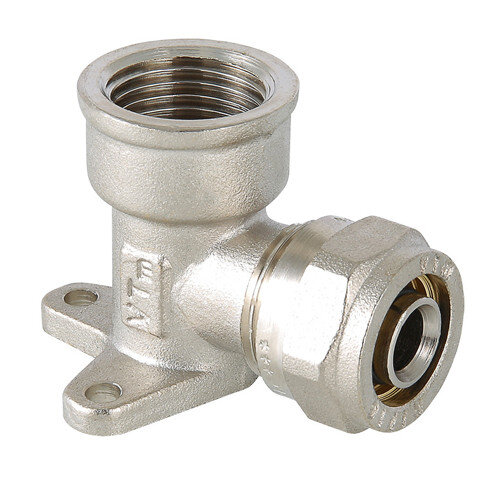 Угольник 90 градусов VALTEC VTm.354 ВР 1/2" DN 20x15 PN 10 с креплением латунный никелированный