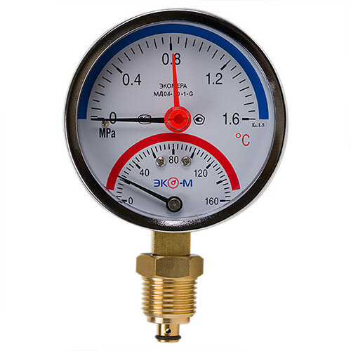Термоманометр ЭКОМЕРА МД04-80 Ду 80 мм Ру 0-1,6 МПа Т 0-160C 1/4'' с переходником на 1/2''