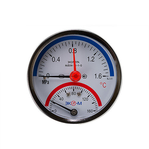 Термоманометр ЭКОМЕРА МД04-80 Ду 80 мм Ру 0-1,6 МПа Т 0-160C 1/4'' с переходником на 1/2''