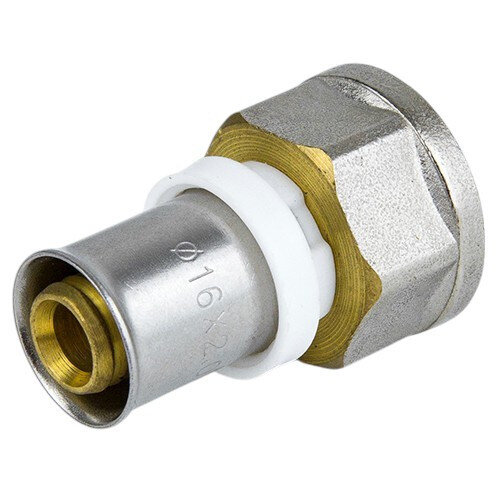 Соединитель латунный Aquasfera 8002 DN 20x20.4 PN 16 резьба - 3/4'', покрытие - никель, резьбовой ВР/пресс, 8002-04