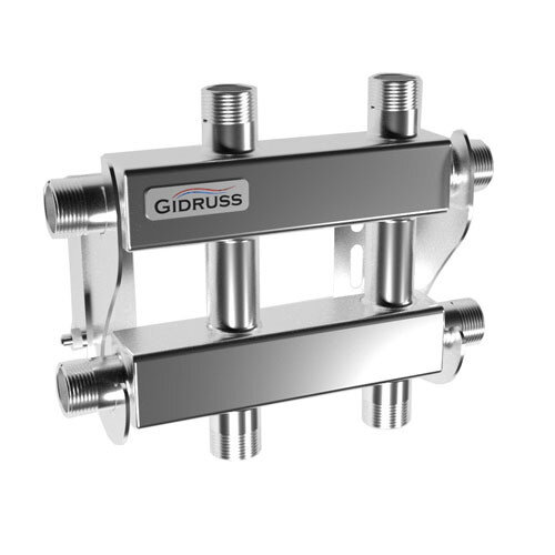 Коллектор распределительный GIDRUSS MKSS-40-3DU 3-х контурный НР 3/4" Ду 20 Ру 6 модульный