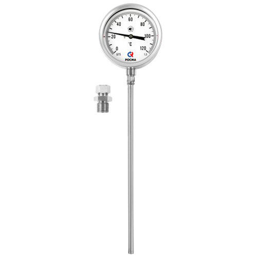 Термометр РОСМА БТ-52.220-200-ПН Дкорп=100мм 10 МПа кл. 1,5 G1/2" Траб = 0...+60°C биметаллический коррозионностойкий с перемещаемой наружной резьбой 00000042116