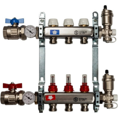Коллектор STOUT в сборе с расходомерами 3 выхода