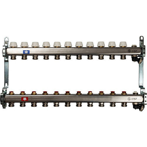 Коллектор STOUT без расходомеров с клапаном вып. воздуха и сливом 11 выходов