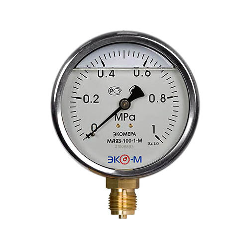 Манометр (вакуумметр) ЭКОМЕРА МД93 Ду 100 мм Ру 0-1 МПа виброустойчивый гидрозаполненный