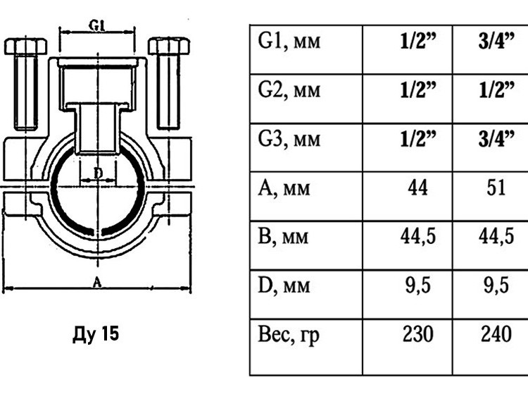 Тройник-обойма VALFEX VF.755 ВР 1/2"x1/2"x1/2" Ду 15 Ру 40 ремонтная латунный 2