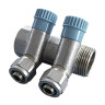Коллектор латунный Aquasfera 7017 DN 16/20 PN 16 резьба - 3/4"х16х2, покрытие - никель, с регулирующими клапанами, резьбовой ВР-НР/компрессионный, ручка-маховик синяя, 7017-01 1