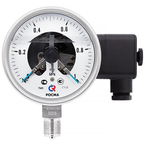 Мановакуумметр РОСМА ТМВ-521Р.01 (-0,1...0,15 МПа) Дкорп=100мм кл. 1,5 G1/2" коррозионностойкий виброустойчивый с ЭКП радиальный УТ-00054297